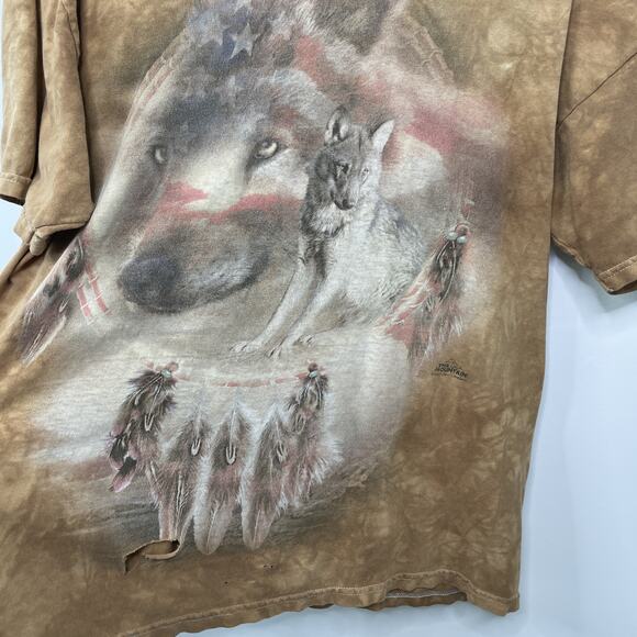 Thrashed Y2K Wolf T Shirt Streetwear Mens L Faded Acid Wash Indian Brown Holes - Picture 5 of 11